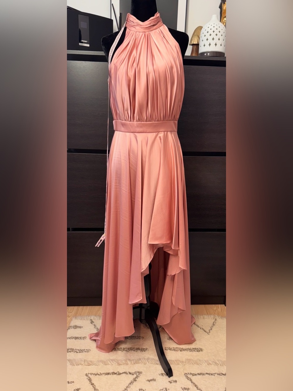 Mac Duggal Pink High Neck Satin High
Low Gown Dress - Picture 9 of 13